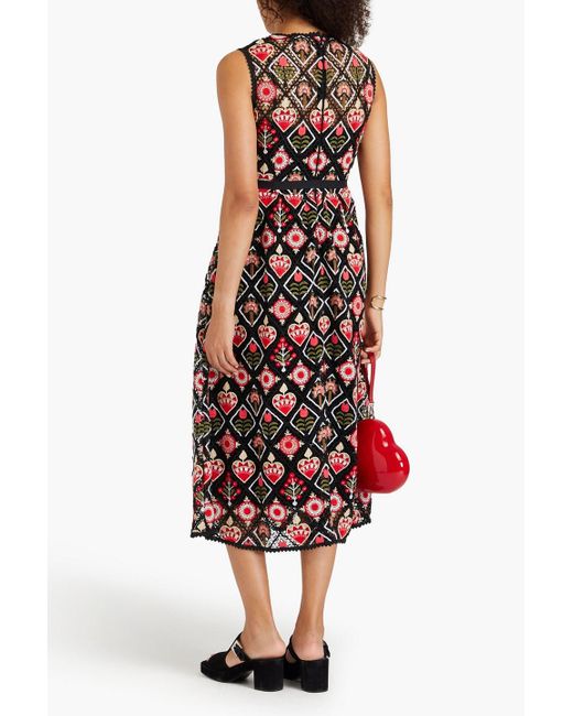 RED Valentino White Belted Guipure Lace Midi Dress