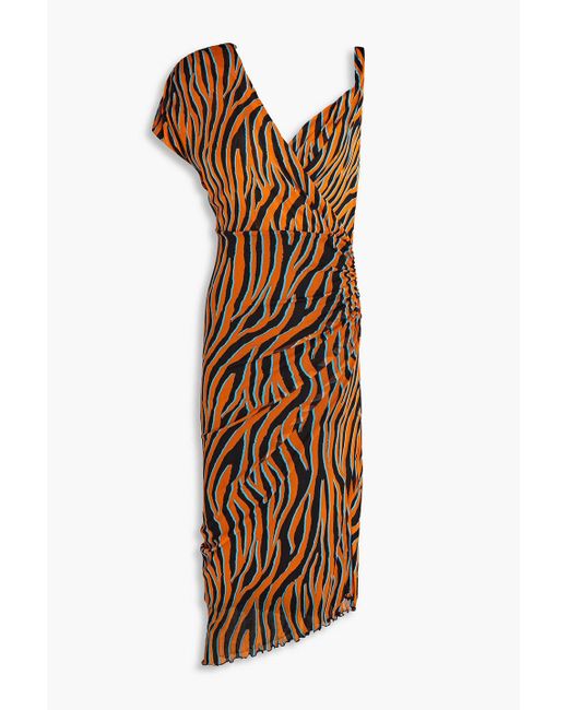 Diane von Furstenberg Brown Sebastian Wrap-effect Zebra-print Mesh Dress