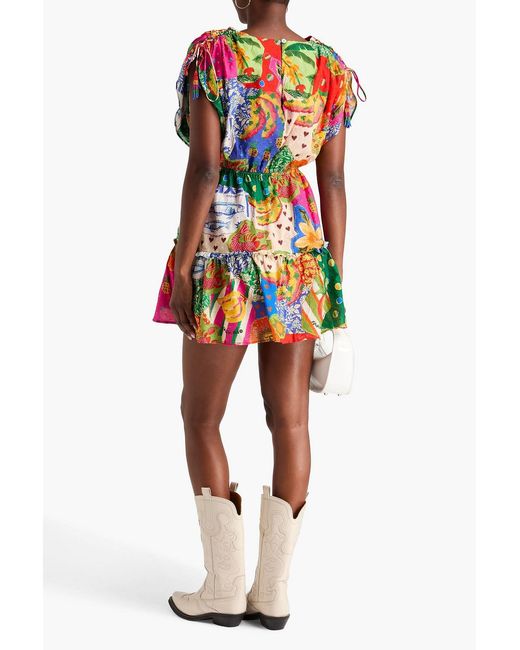 Farm Rio Multicolor Bead-embellished Printed Fil Coupé Cotton Mini Dress