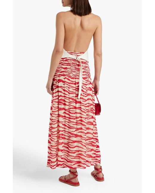 Ganni Red Maxirock aus chiffon mit raffung und zebraprint
