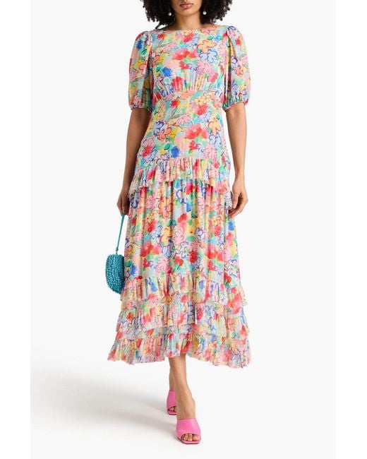 Rixo White Shireen Floral-Print Crepe De Chine Midi Dress