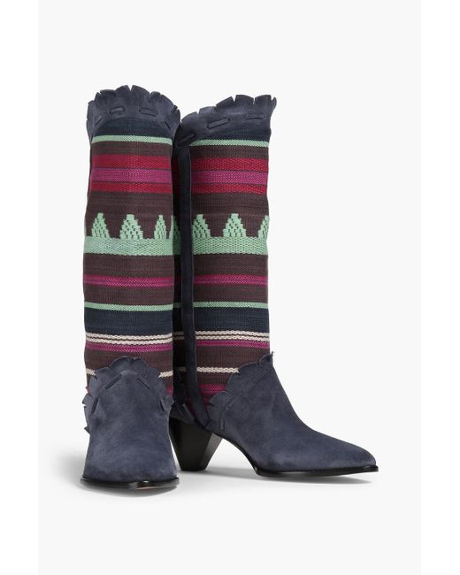 Isabel Marant Blue Jacquard-paneled Suede Boots