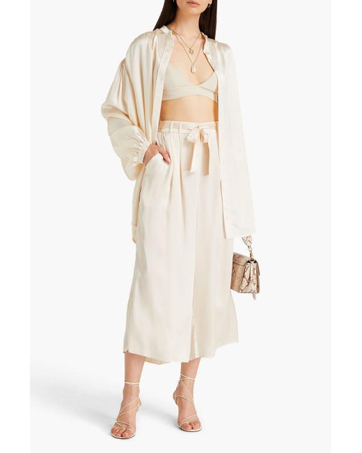LeKasha White Gansu plissierte cropped hose mit weitem bein aus seiden-charmeuse