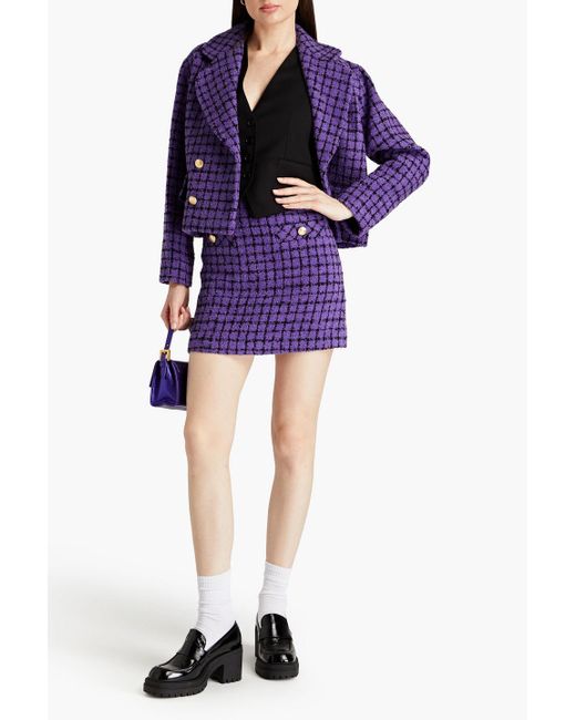 Sandro Purple Clarinette Checked Bouclé-tweed Mini Skirt