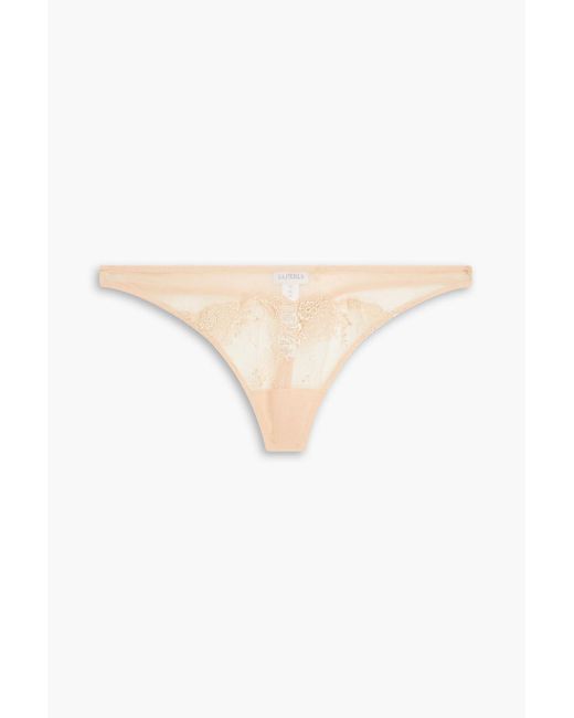 La Perla White Lace And Stretch-tulle Low-rise Thong