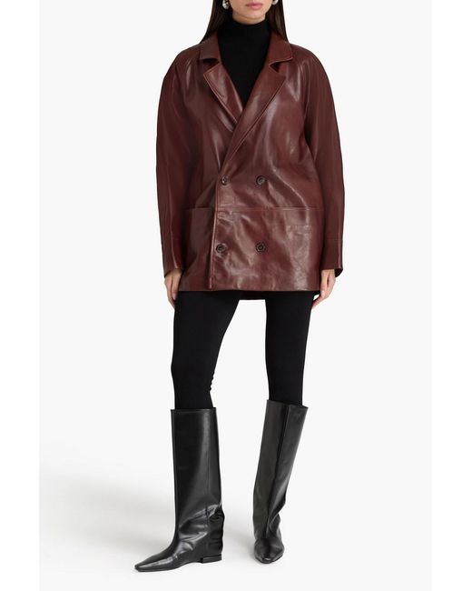 FRAME Brown Double-Breasted Leather Jacket