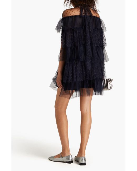 RED Valentino Blue Tiered Tulle And Point D'esprit Mini Dress