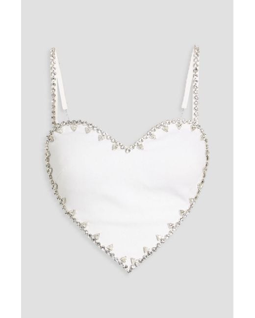 Area White Cropped Crystal-Embellished Ponte Bustier Top