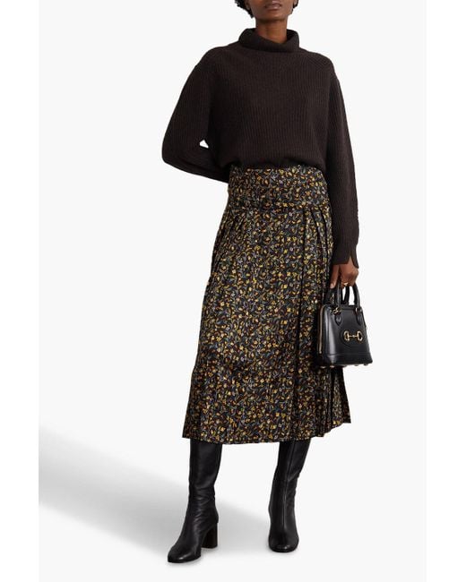 Cefinn Black Savannah Pleated Floral-print Twill Skirt