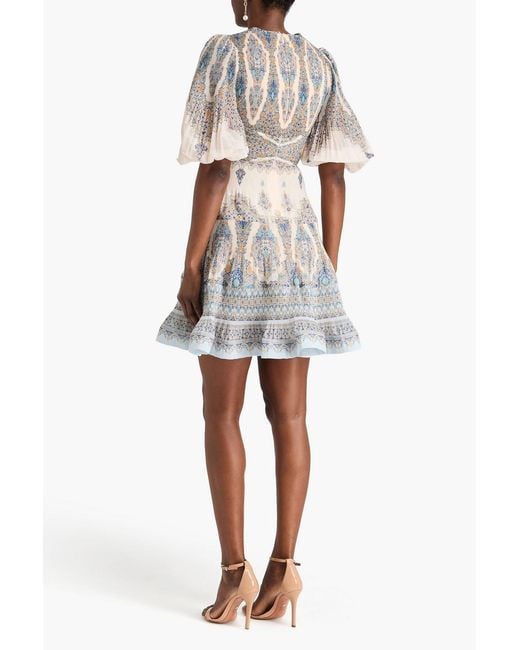 Zimmermann White Tiered Paisley-Print Organza Mini Dress