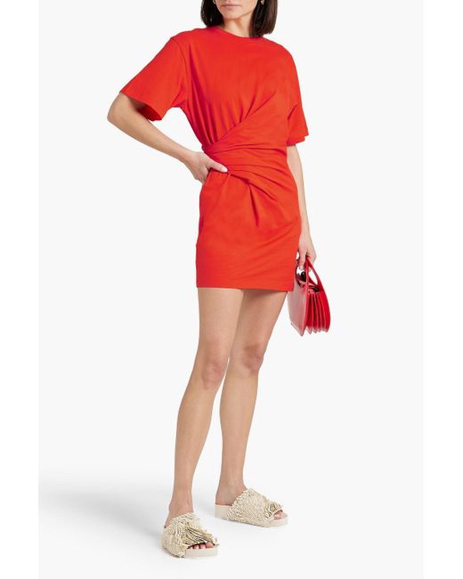 FRAME Red Draped Cotton-jersey Mini Dress