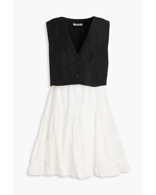 Sandro Black Two-tone Shantung-paneled Woven Mini Dress