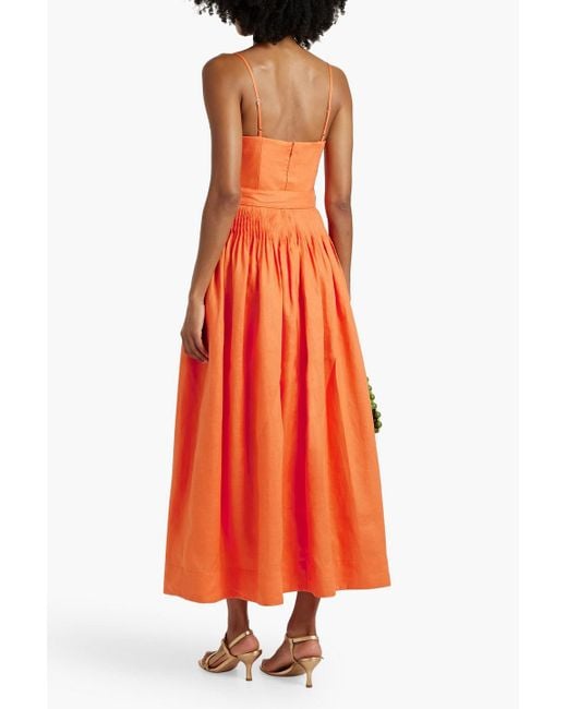 Nicholas Orange Mireille Belted Linen Maxi Dress