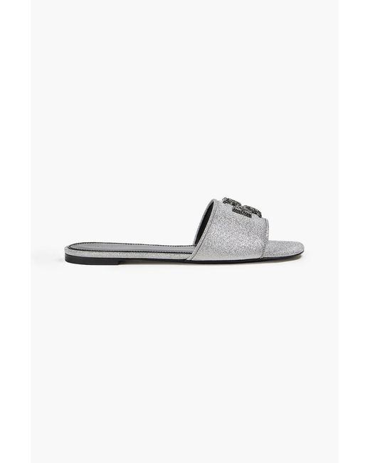 Tory Burch Metallic Eleanor Embellished Glittered Leather Slides