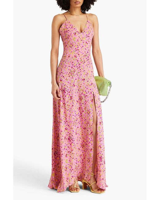 ROTATE BIRGER CHRISTENSEN Pink Floral-print Jacquard Maxi Slip Dress
