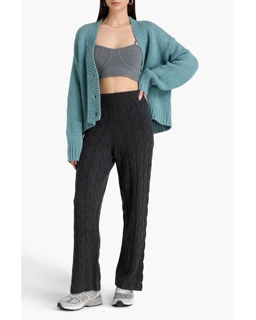 LeKasha Black Trevise Cable-Knit Cashmere Wide-Leg Pants