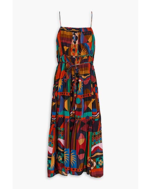 Farm Rio Tiered Printed Crepe De Chine Midi Dress