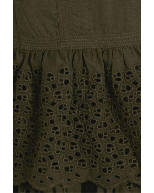 Ulla Johnson Green Jessa gestuftes minikleid aus baumwolle mit lochstickerei