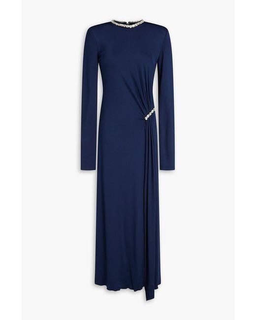 David Koma Blue Crystal-embellished Satin-jersey Maxi Dress