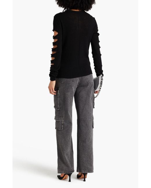 Rick Owens Black Cutout Wool And Cotton-blend Sweater