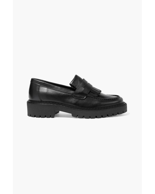 Iris & Ink Black Clémence Fringed Leather Loafers