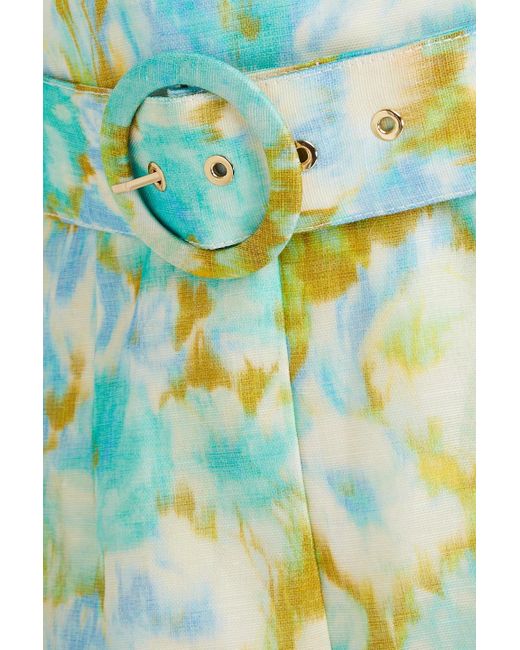 Zimmermann Blue Belted Floral-print Linen And Silk-blend Shorts