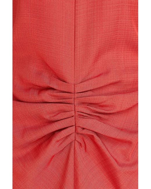 Victoria Beckham Red Ruched Grain De Poudre Midi Dress