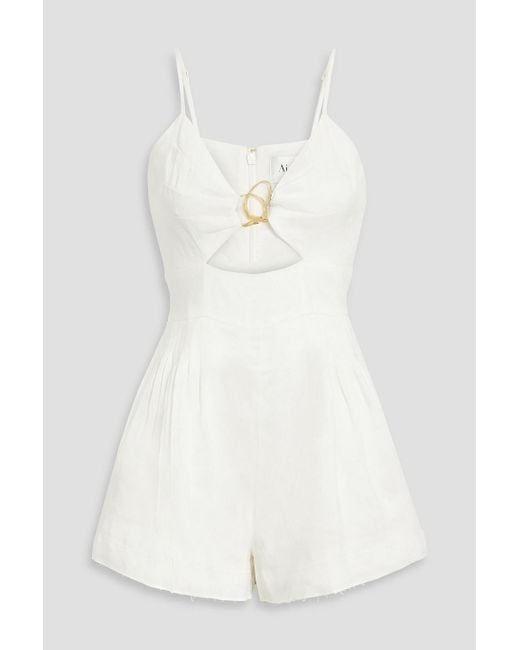 Aje. White Simone Cutout Embellished Linen-blend Playsuit