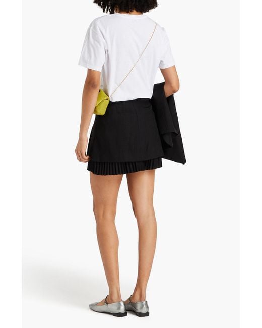 Sandro Black Pleated Crepe-paneled Canvas Mini Skirt