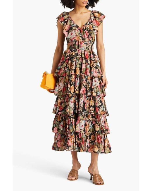 byTiMo Pink Tiered Floral-print Cotton-blend Maxi Dress
