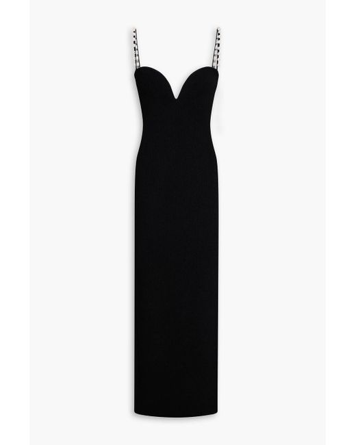 Galvan Black Thaila Embellished Ribbed-Knit Maxi Dress