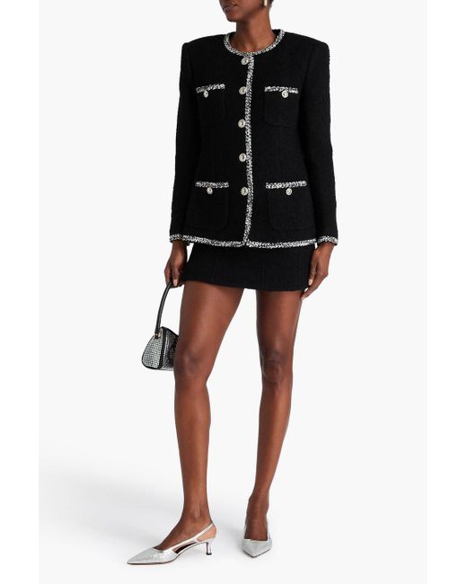 Alessandra Rich Black Crystal-embellished Wool-blend Bouclé-tweed Jacket