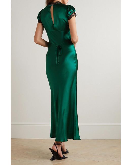 Rodarte Lace-trimmed Silk-satin Dress in Green | Lyst Rodarte Lace-trimmed Silk-satin Dress in Green | Lyst