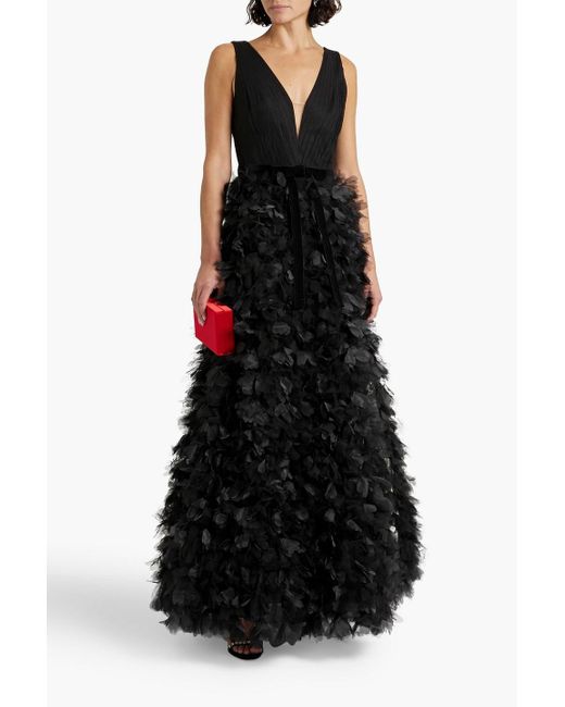 Marchesa Floral appliqu d Tulle Gown in Black Lyst UK