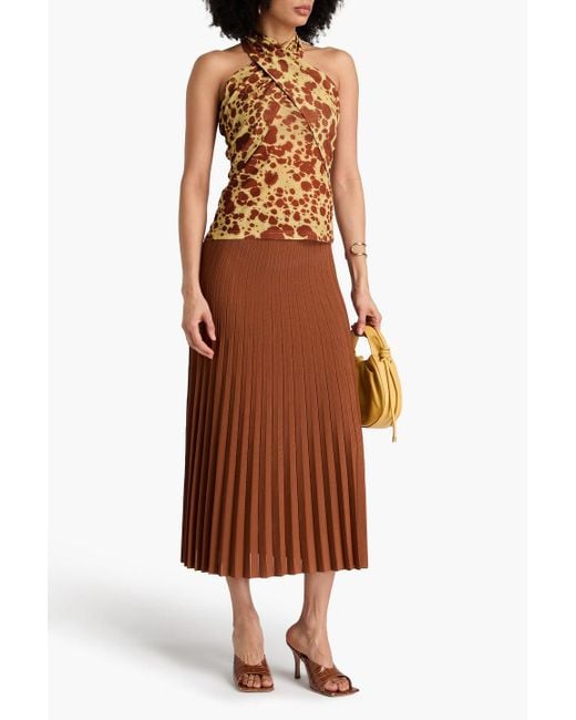 Nanushka Brown Printed Jersey Halterneck Top