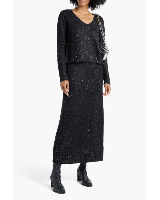 ATM Black Sequin-embellished Knitted Maxi Skirt