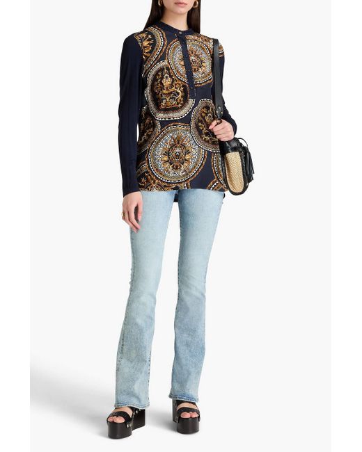 Camilla Black Crystal-Embellished Printed Silk-Jersey Top