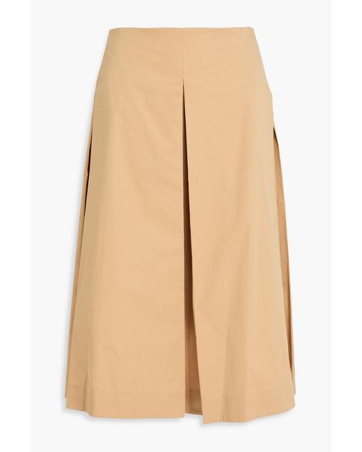 Tory Burch Natural Pleated Cotton-Twill Midi Skirt