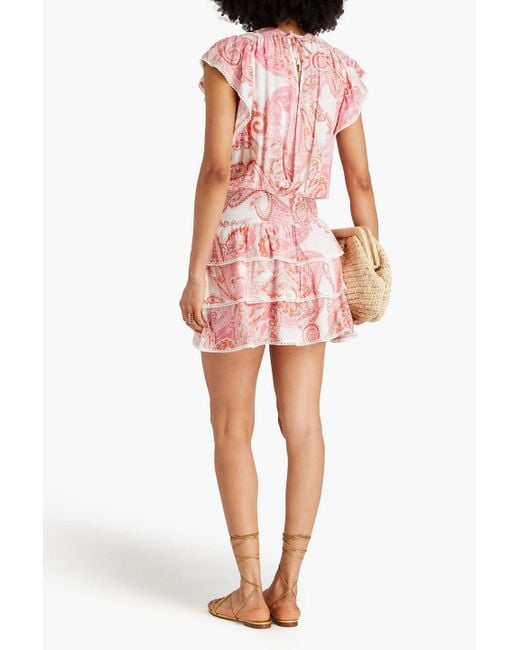 Melissa Odabash Pink Jess Ruffled Paisley-print Voile Mini Dress