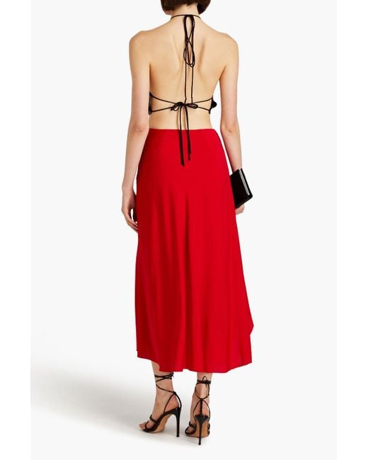 Nicholas Red Kimberly Asymmetric Stretch-silk Satin Midi Skirt