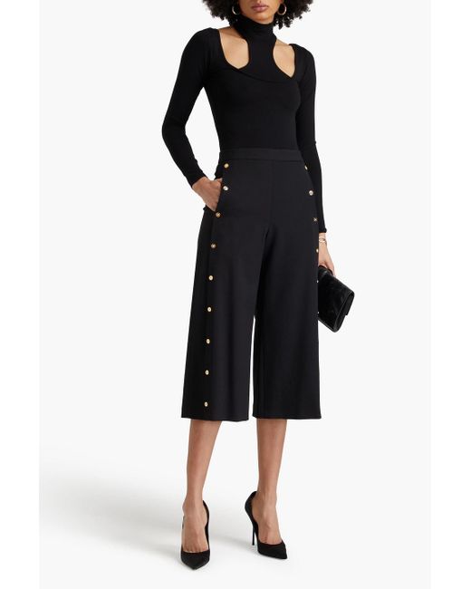 Versace Black Button-embellished Stretch-wool Crepe Wide-leg Pants