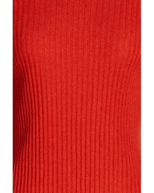 Vince Red Ribbed Cashmere And Silk-blend Turtleneck Sweater