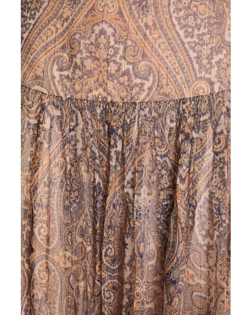 Zimmermann Brown Metallic Paisley-print Silk-blend Chiffon Maxi Skirt