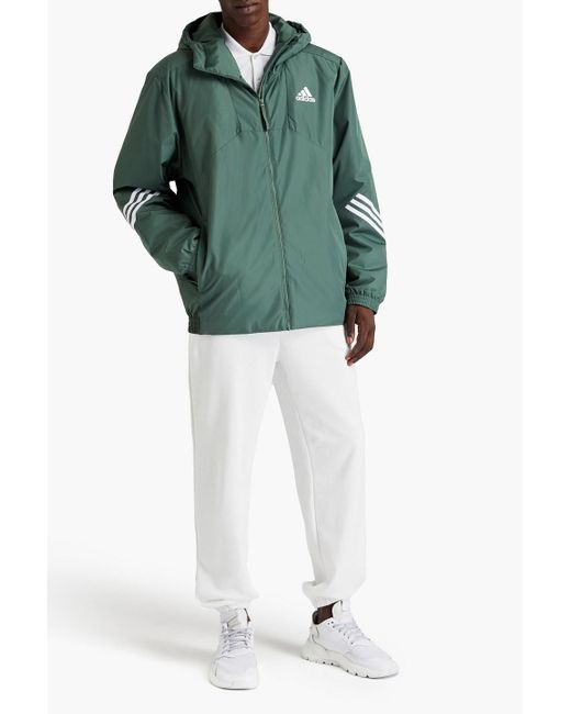 Adidas Originals Green Striped Shell Hooded Jacket for men