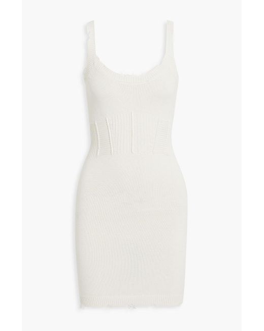 SER.O.YA White Isla Distressed Ribbed Cotton Mini Dress