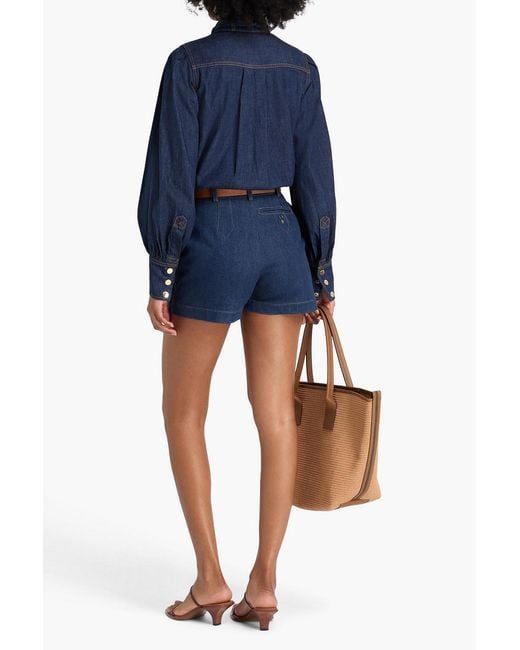 Zimmermann Blue Tie-Neck Denim Shirt