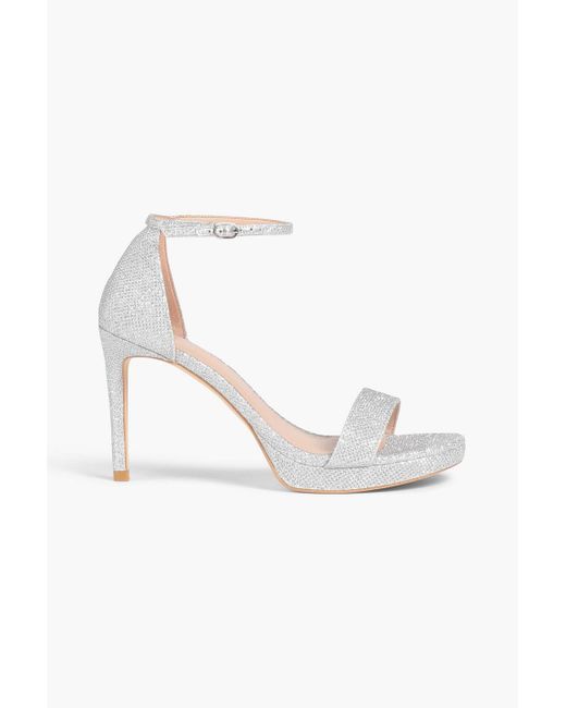 Stuart Weitzman White Dancer Lamé Platform Sandals
