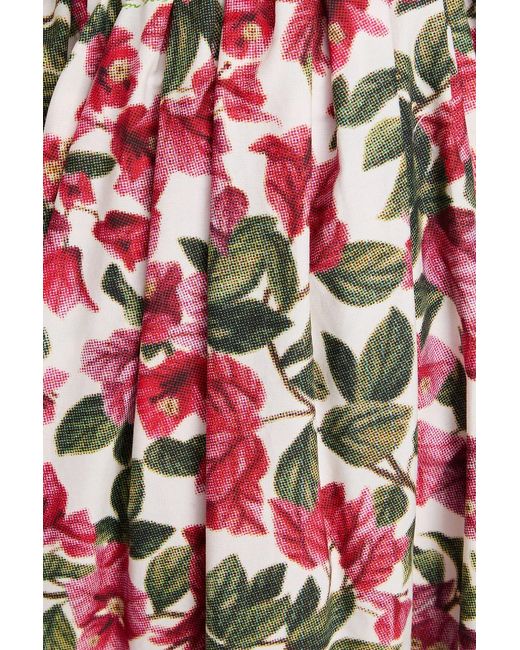 Farm Rio Red Floral-print Cotton-poplin Midi Skirt