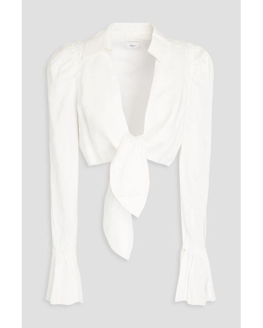 Aje. White Nicole Cropped Linen-blend Blouse
