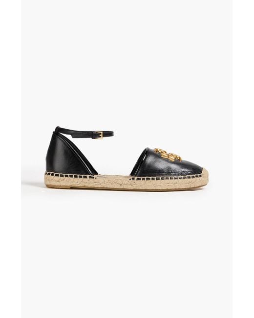 Tory Burch Black Eleanor Embellished Leather Espadrilles